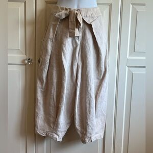 Vivian Shyu Bohemian Beige Wide-Leg Linen Capris  with Tie Waist Size Medium,